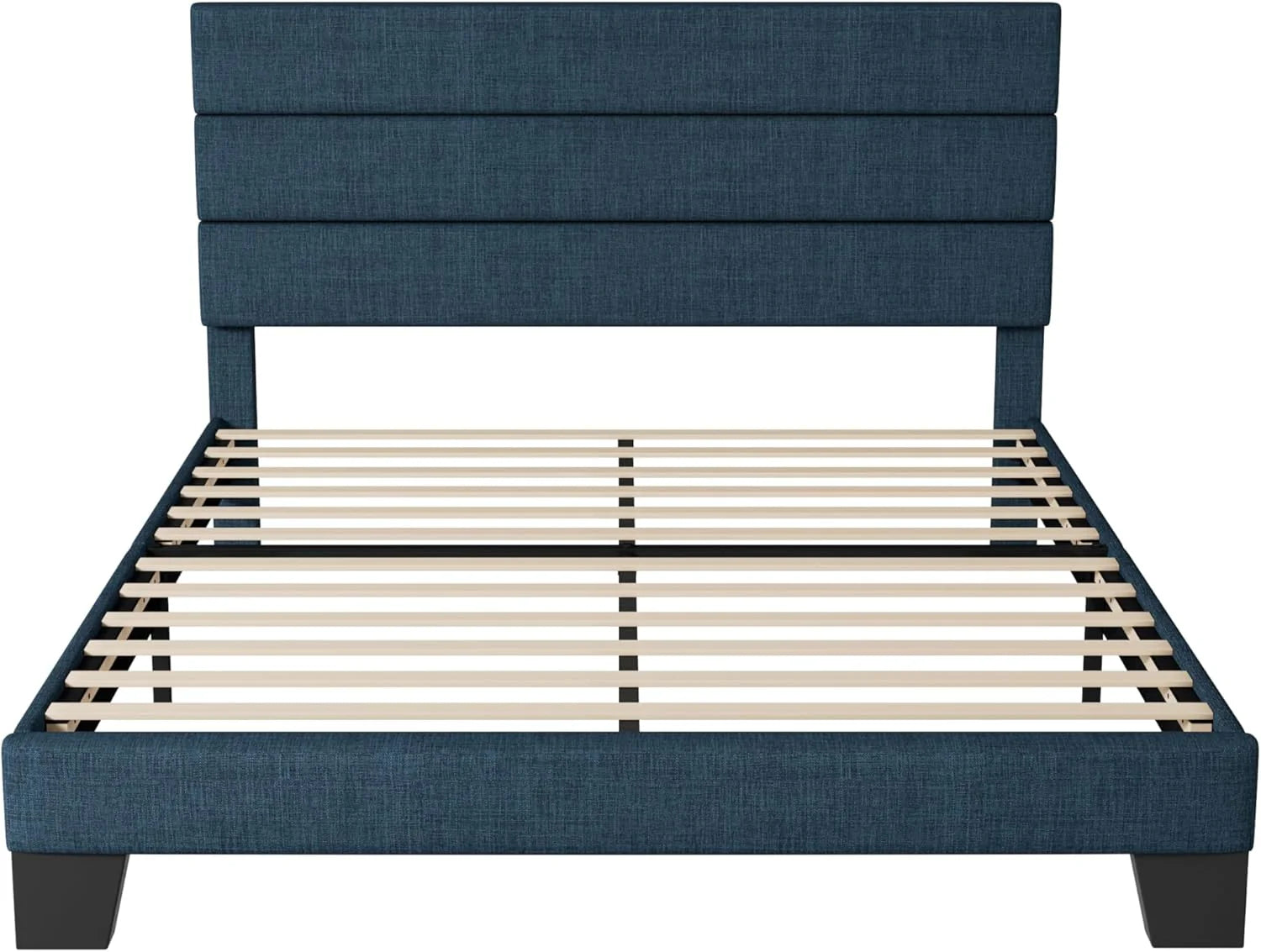 Allewie Queen Size Platform Bed Frame Fabric Upholstered Headboard Wooden Slats Support