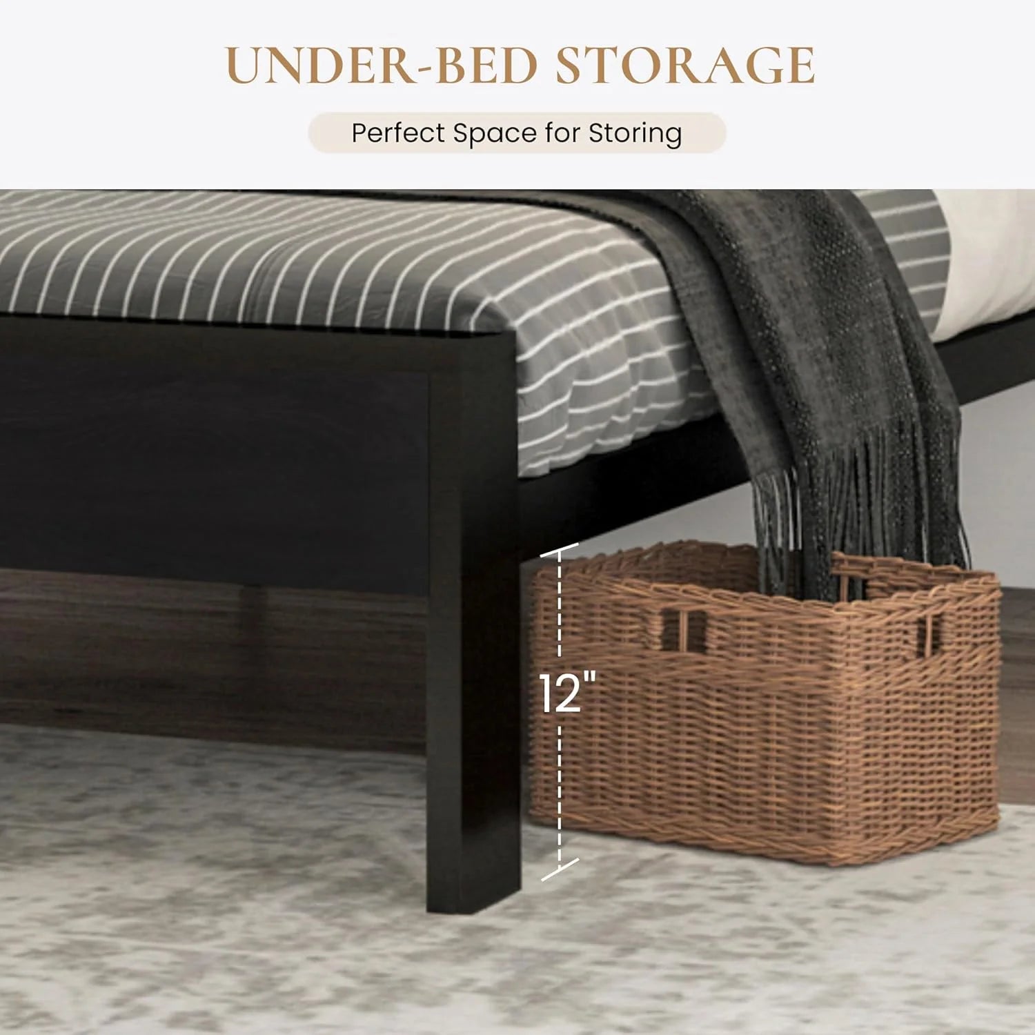 SHA CERLIN 14 Inch Full Size Metal Platform Bed Frame with Wooden Headboard and Footboard