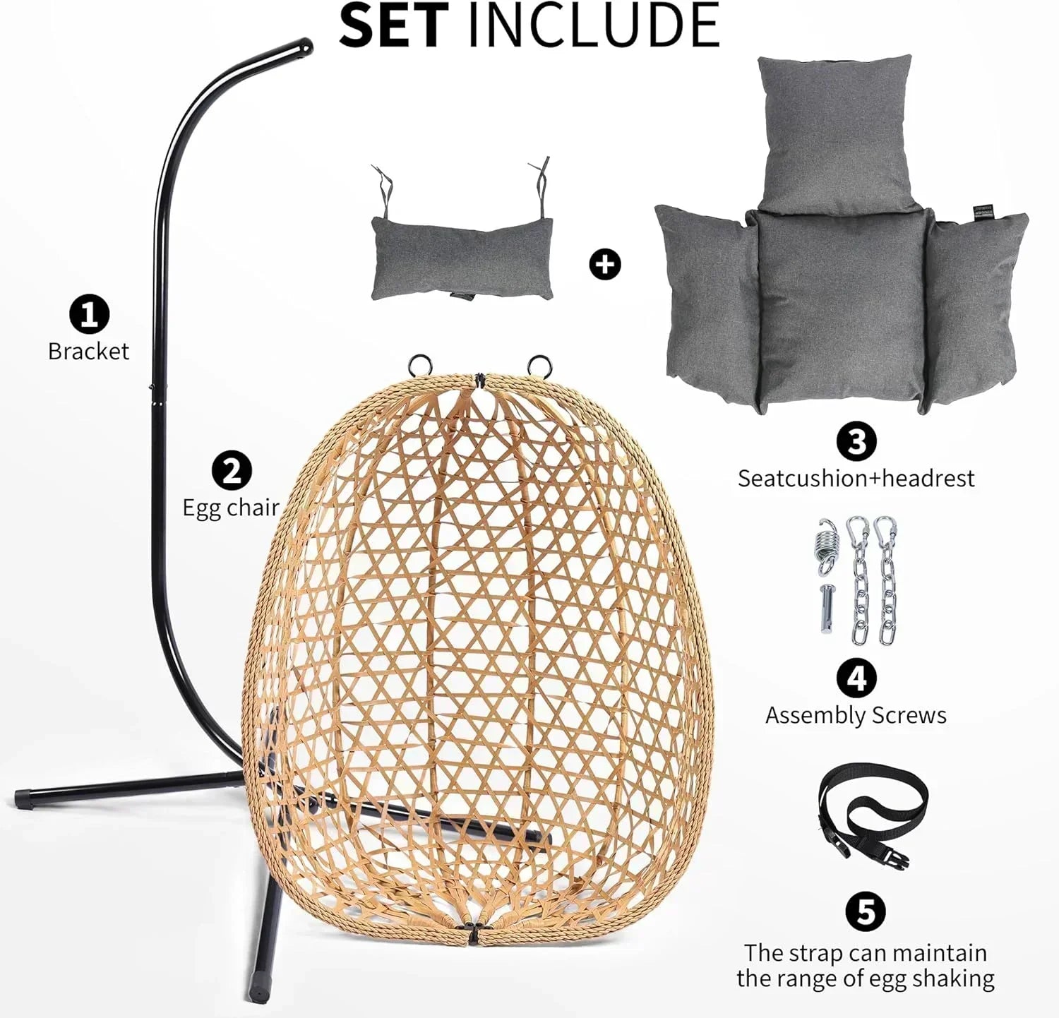 Egg Chair with Stand Patio Wicker Hanging Chair Hammock Swing Chair 350LBS Capacity for Bedroom