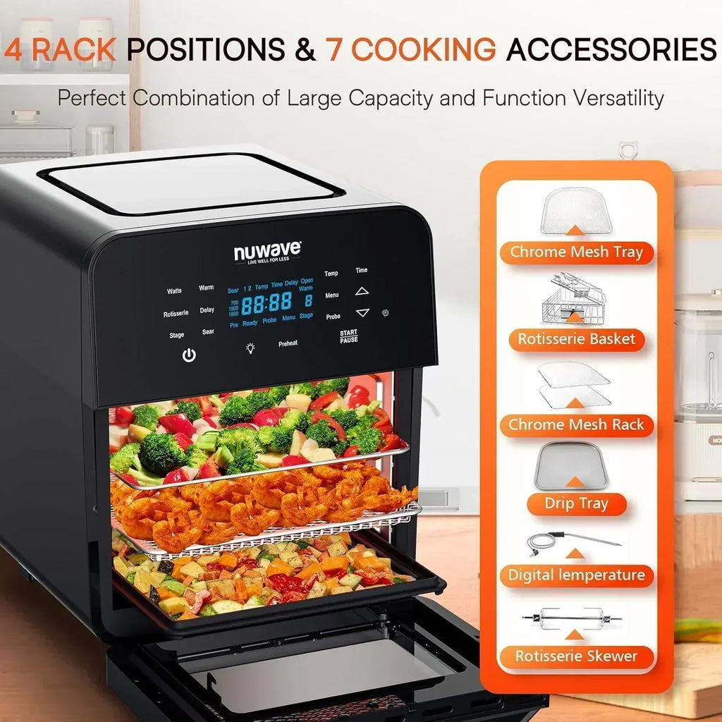 Nuwave Brio 15.5Qt Air Fryer Oven quickly reheats bakes and dehydrates food