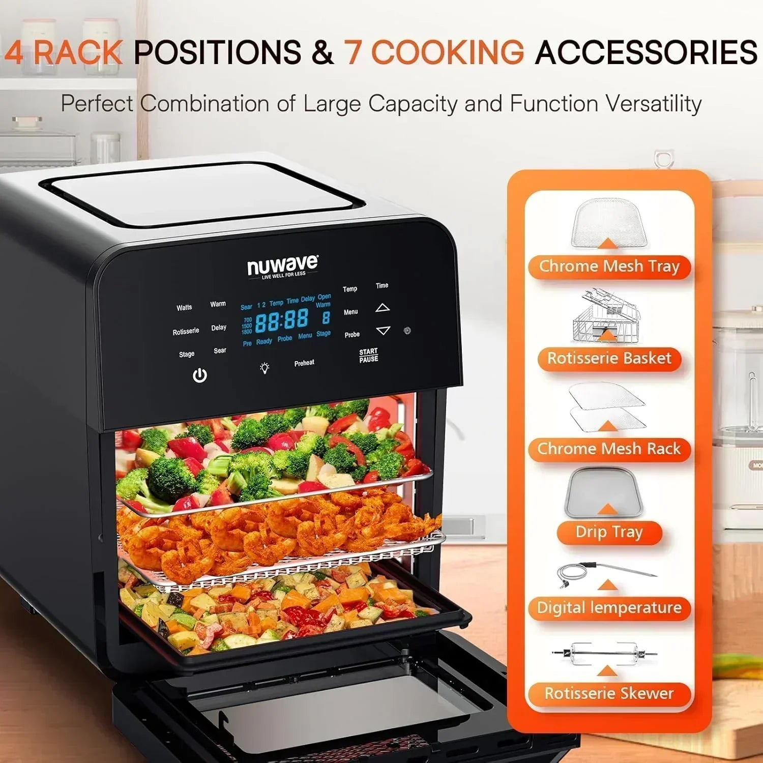 Nuwave Brio 15.5Qt Air Fryer Oven quickly reheats bakes and dehydrates food