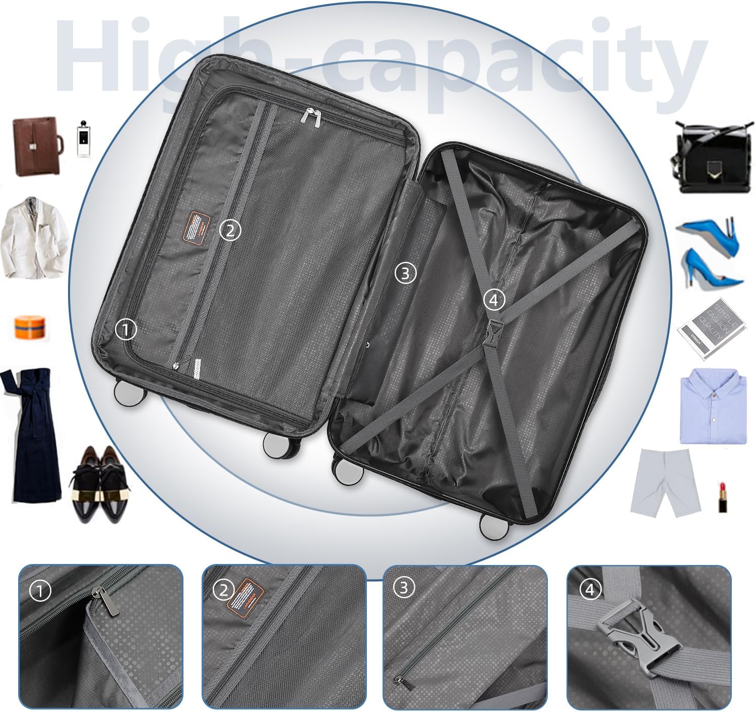 Luggage 6-piece hardshell expandable suitcase lightweight travel carry-on luggage set