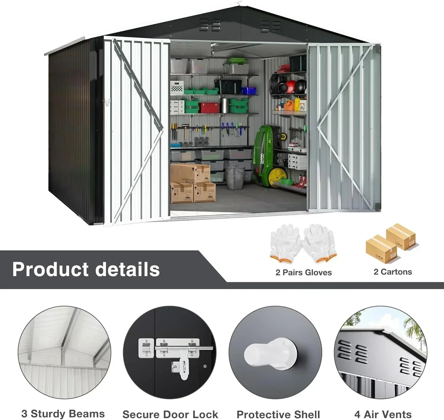 polar aurora 8x12 ft outdoor storage shed metal garden shed frame structure tool sheds